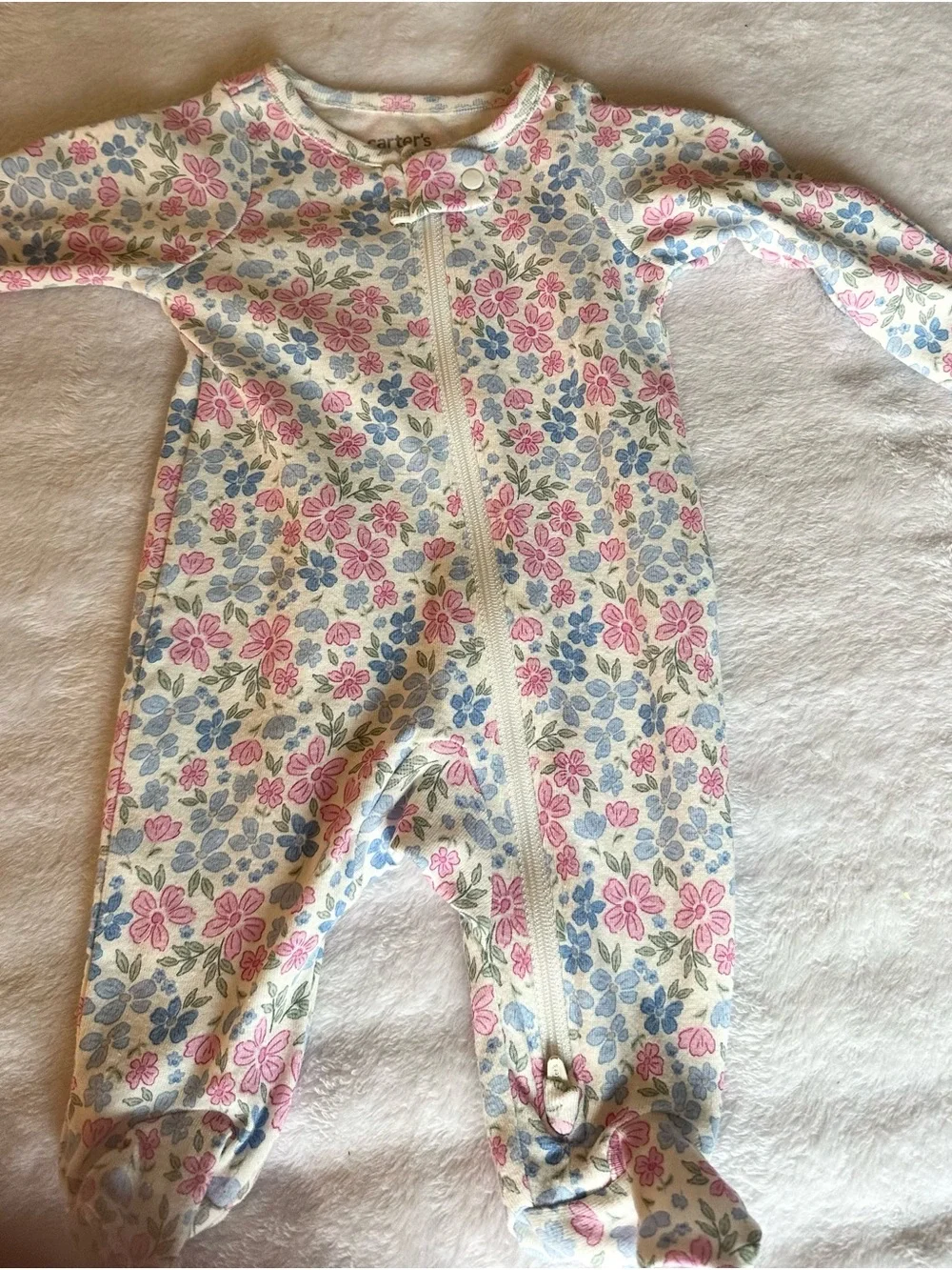 Carter's Floral Zip Footed One-Piece in Pink, Blue & White